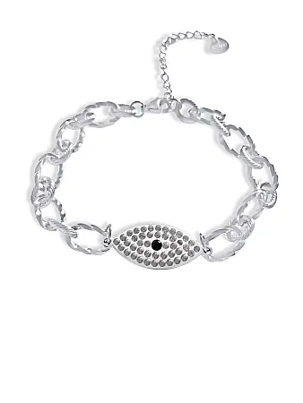 Βραχιόλι, γυναικείο, από ανοξείδωτο ατσάλι, με μάτι βασκανίας & πέτρες ζιργκόν, 19 εκατοστά μήκος συν αλυσίδα επέκτασης 5 εκατοστών, silverline, 0230449201,